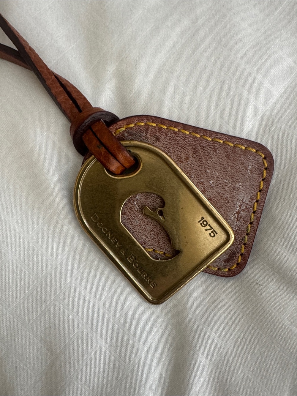 Dooney & Bourke Navy and White Sailboat Print Tote with Brown Leather Straps - Picture 2 of 6